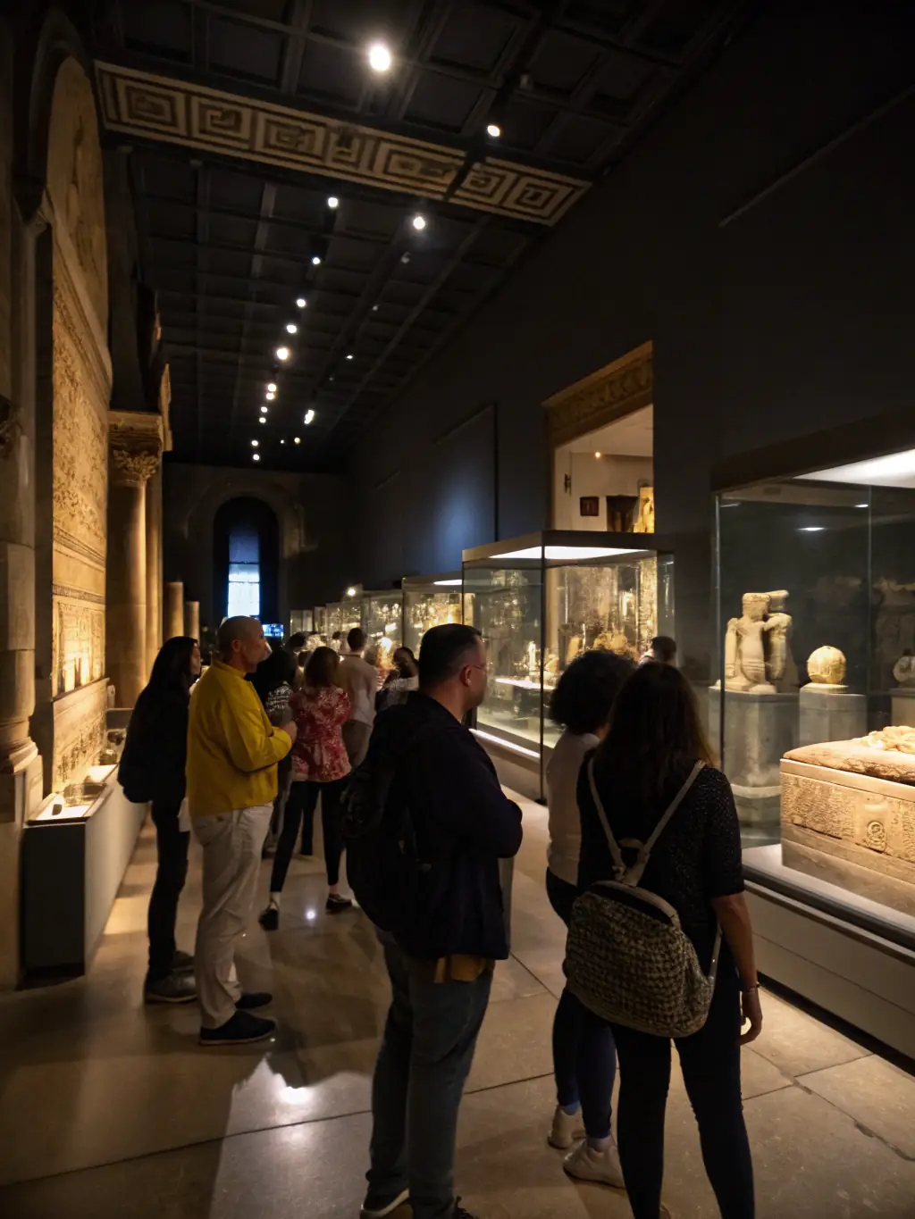 A photograph of an exhibition showcasing historical documents and artifacts from La Ciotat's past, with visitors engaged in viewing the displays.